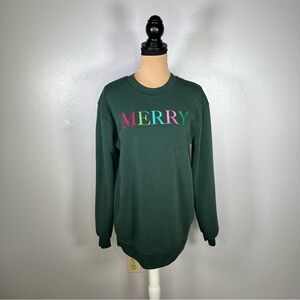 Green merry embroidered ugly Christmas sweater S holiday festive cozy winter